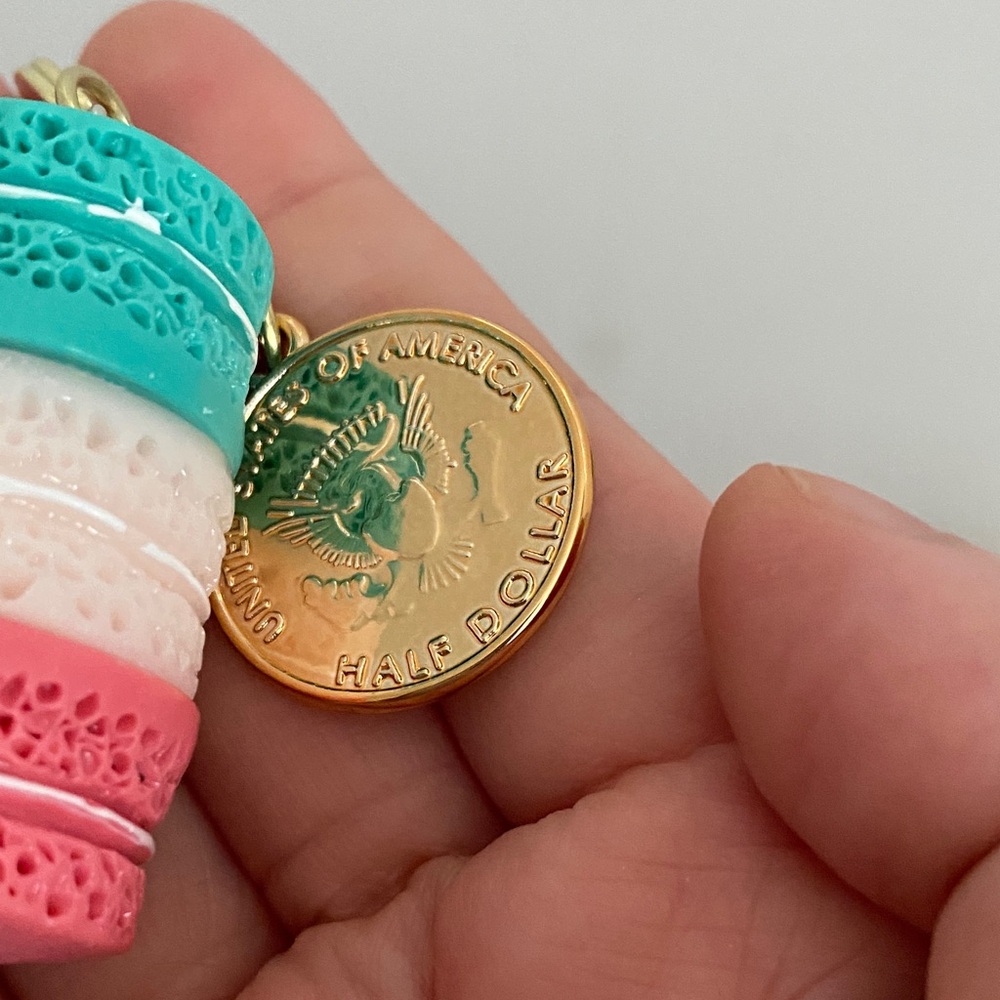 Colorful Macaron Keychain with Pink Bow - Picture 5 of 6